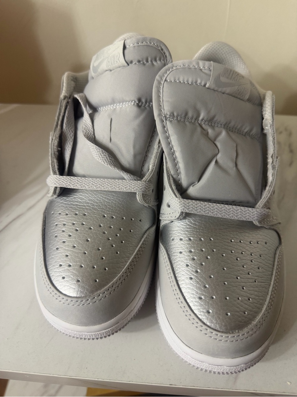 Nike Silver Metallic and White Low-Top Sneakers brand new